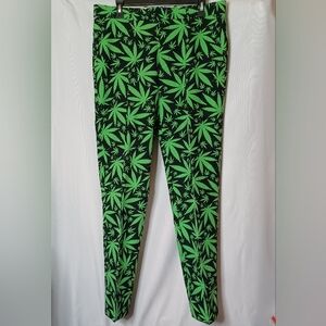 OPPOSUITS Men's Black Pants With Green Cannabis Leaf Print. 34